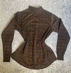 Vintage Plaid Mock Neck Top