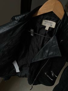 MANGO BLACK LEATHER &amp; SUEDE BIKER JACKET