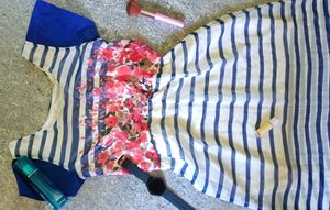 BLUE FLORAL STRIPED DRESS FOR WOMEN