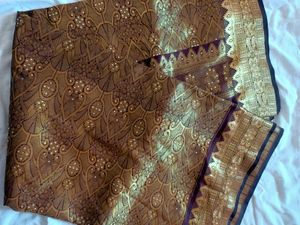 Elegant Brown &amp; Gold Saree