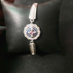 Pure Silver Pink&amp;Blue CZ Stone Adjustable Bracelet