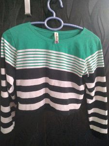 Striped Casual Crop Tee