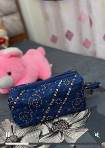 Stylish Blue Pouch - hand made . stiff bag