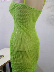 (800)Green Mesh Mini Dress