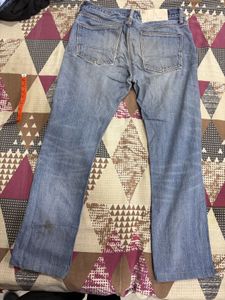 Straight fit washed blue jeans