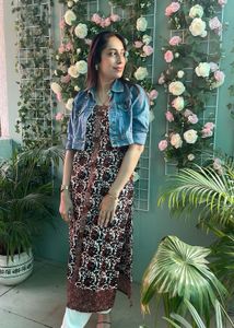 Floral Print Kurti with Denim Jacket