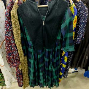 KOREAN Plaid &amp; Knit Dress