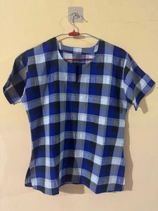 Blue Plaid Casual Top