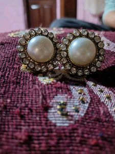 White Pearl With Stone Work Earrings