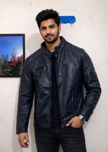 Stylish Navy Blue Leather Jacket