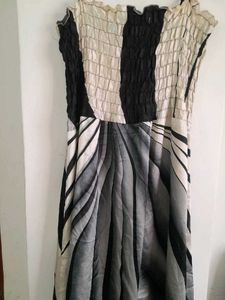 Satin Dress Black &amp; White Strips Women&#39;s Partywear