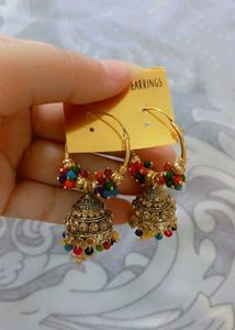 Multi Gold Jhumka Earrings