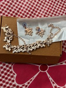 Rose Gold Plated Jewellry Set With Black Kundan