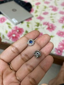 GIVA Silver studs In Blue And White Stone