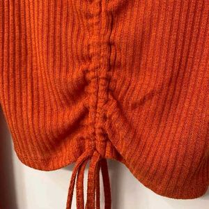 Shein Rusty Orange Drawstring Ribbed  Top