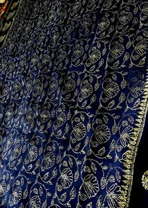 Elegant Navy &amp; Silver Embroidered Fabric New