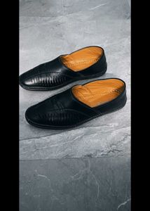 Black Leather Slip-On Shoes
