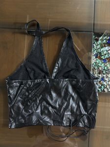 Black Faux Leather Halter Top
