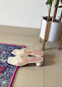 Shoetopia Women’s White Block Heel Mules