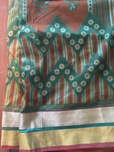 Green Net Saree With Silver And Red Border