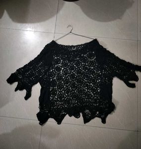 Sheer Cut Out Black Cover Top-Beach Wear