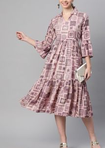 Printed Pink Midi Dress