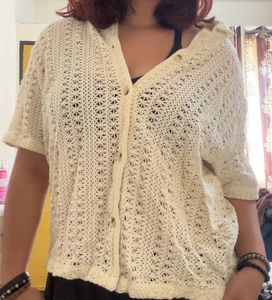 Zudio Off-White Knitted Collared Shirt