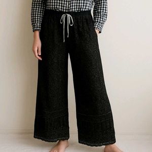 Black Patterned Wide Leg Plazzo