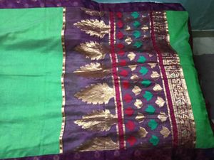 GentlyUsed GreenWithPurpleBorder  LeafPattern Sare