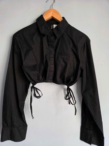 Black Cotton Cropped Top H&amp;M side tie