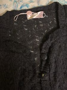 Midnight Veil Black Netted Jacket – Sheer Long Sle