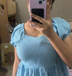 Blue Gingham Babydoll Top