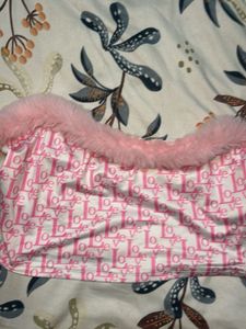 Pink Fur Trim Tube Top