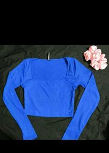 Blue Square Neck Crop Top