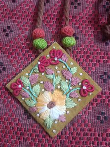 Embroidered Floral Pendant Necklace