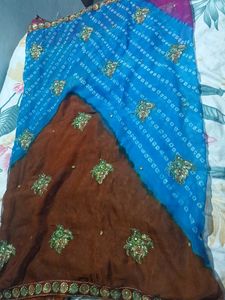 Blue &amp; Pink Bandhini Saree
