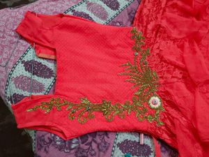 Coral Embellished Party Dress