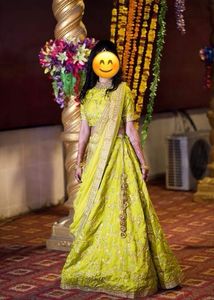 Lime Heavy Zari Work Lahenga Stiched Blouse