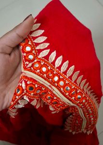 Red neck mirror work kurti❤️✨️