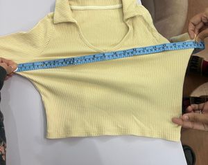 Beige Ribbed Collared Top