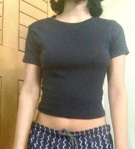 Rib Knitted Navy Blue Tee
