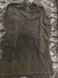 Grey Velvet Co ord Set For Casual Wear