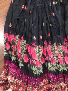 Black Floral Print Ethnic Gown