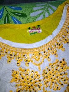 Elegant Yellow &amp; White Kurta Set