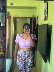 Purple Crop Top And Multicolour Trousers