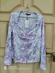 Purple Swirl Print Button-Up