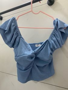 Blue Ruffle Crop Top