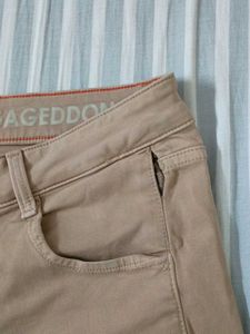 (30 Waist) Beige Denim/Cotton Blend With Side Slit