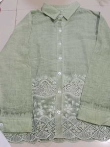 Green Lace Detail Button-Down