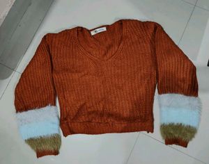 Brown Furr Sleeves Top
